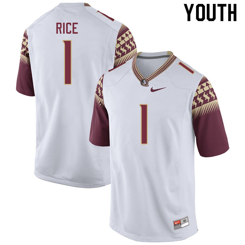 Youth #1 Emmett Rice Florida State Seminoles College Football Jerseys Sale-White